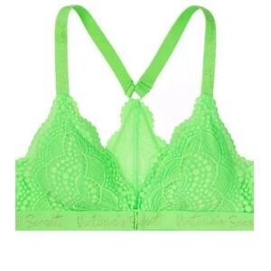 Victoria's Secret Gold Metallic Logo Lace Bralette L Green Fairy Festival Whimsy